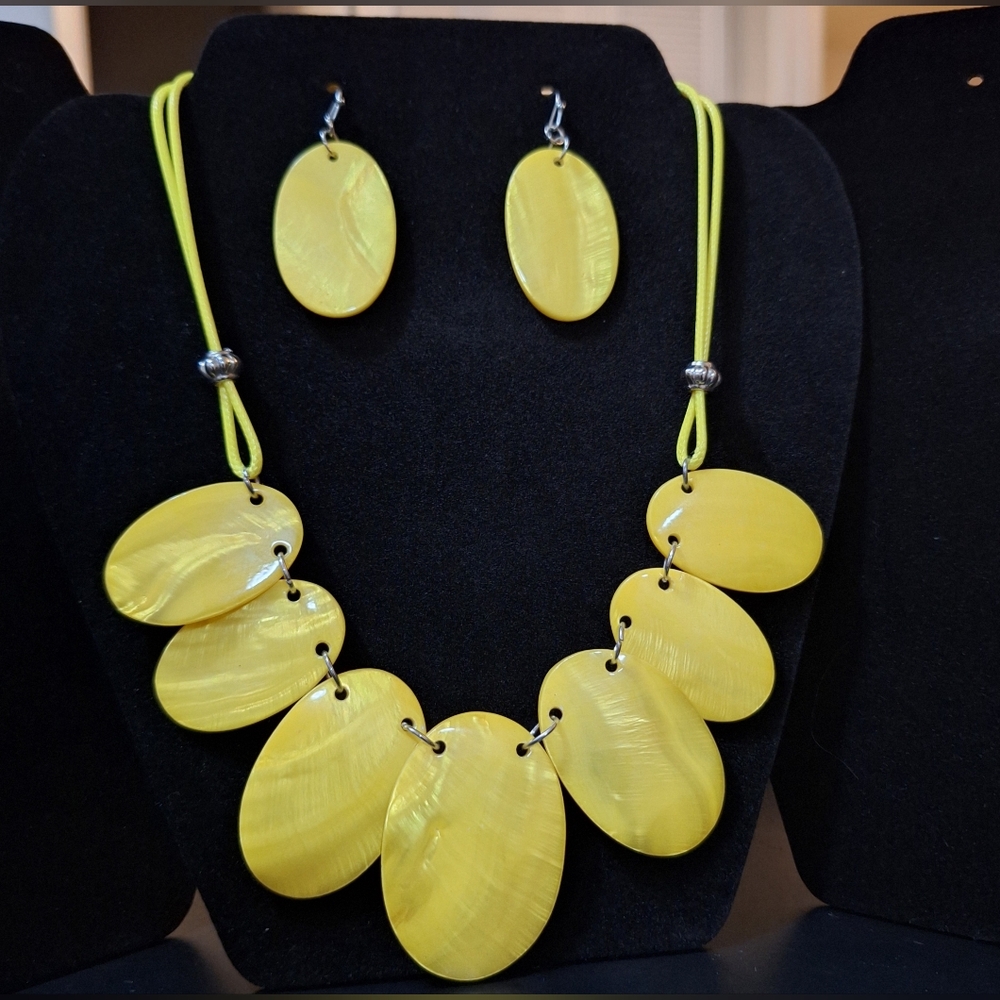 Bright Yellow Neck And Earrings Set Unbranded